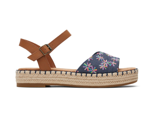 Abby  Navy Multi Embroidered Floral Leather