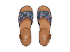 Abby  Navy Multi Embroidered Floral Leather