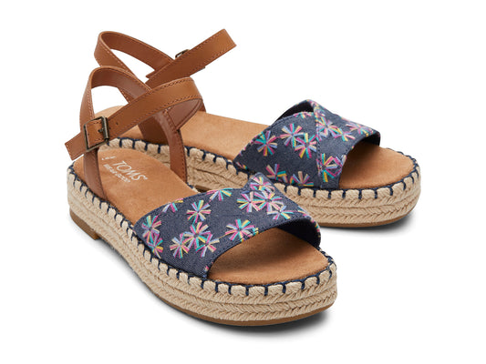 Abby  Navy Multi Embroidered Floral Leather