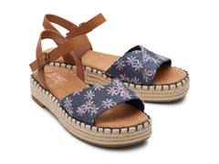 Abby  Navy Multi Embroidered Floral Leather