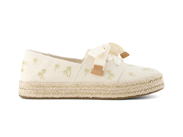 Carolina Lace Up Natural Undyed Embroidered Metallic Palm Trees