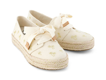 Carolina Lace Up Natural Undyed Embroidered Metallic Palm Trees